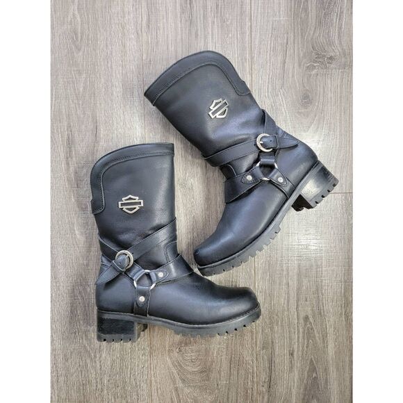 Harley-Davidson® Women's Amber Black Leather size 8.5 Motorcycle Boots D85514 - Picture 1 of 5